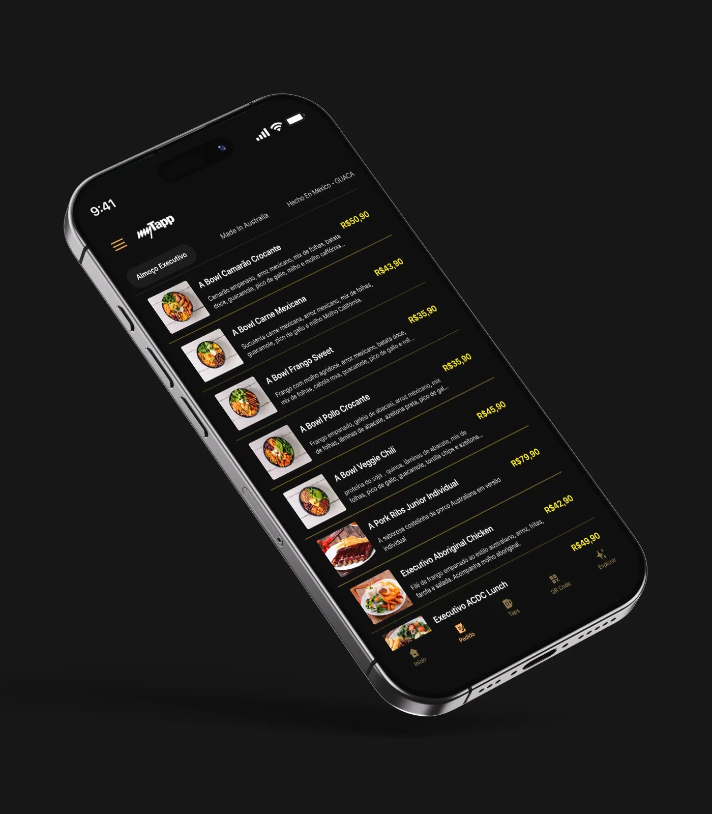 Tela do app cardápio digital
